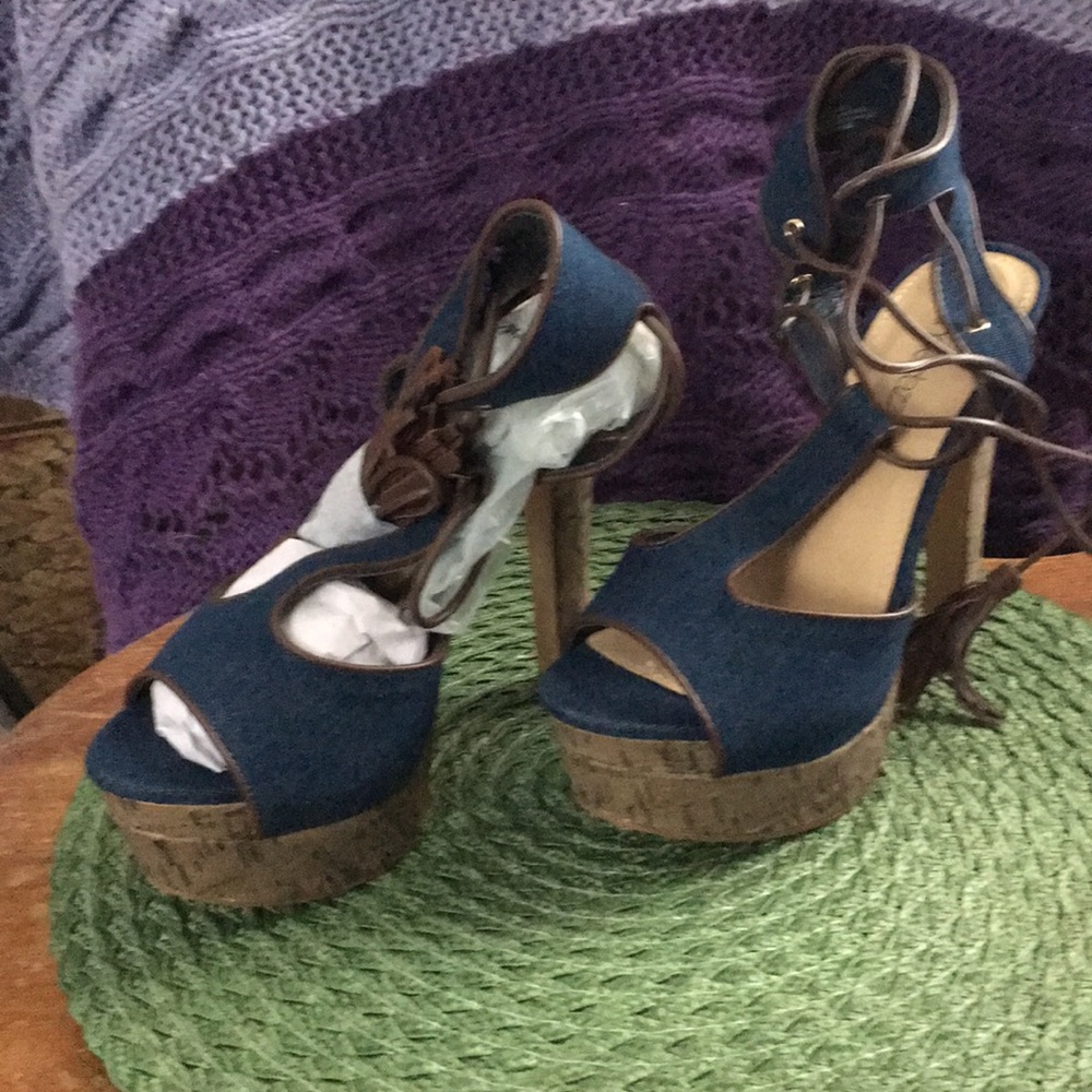 Adeline Denim Lace up Dress Sandle